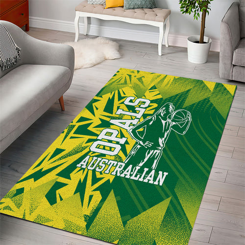 Australian Opals Basketball Area Rug Geometric Tribal Pattern In Green And Gold Athletic Art