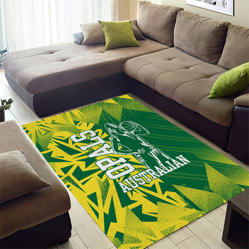 Australian Opals Basketball Area Rug Geometric Tribal Pattern In Green And Gold Athletic Art