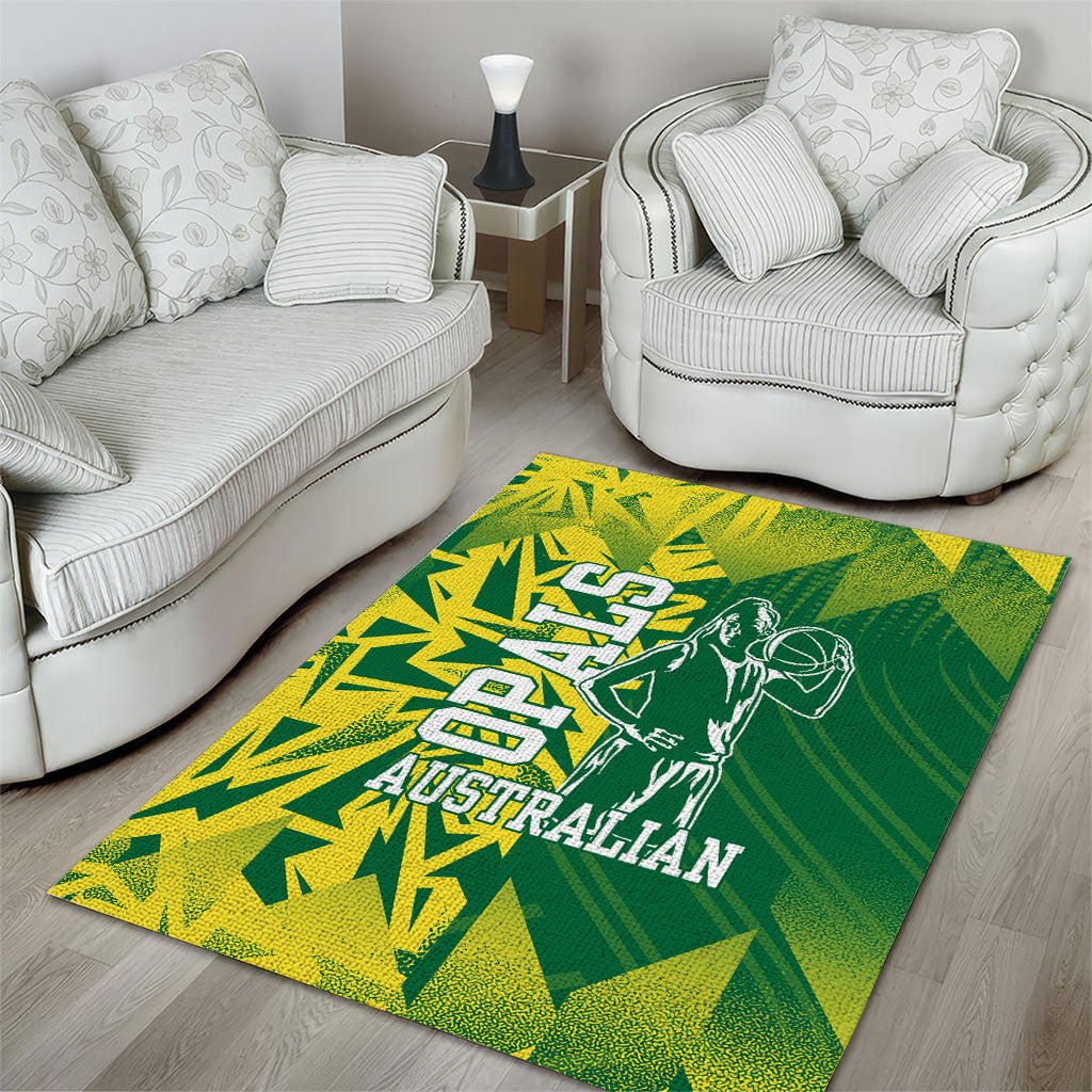 Australian Opals Basketball Area Rug Geometric Tribal Pattern In Green And Gold Athletic Art