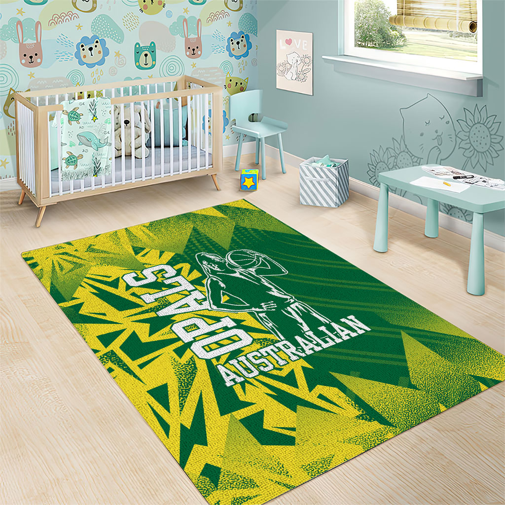 Australian Opals Basketball Area Rug Geometric Tribal Pattern In Green And Gold Athletic Art