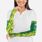 Australian Opals Basketball Arm Sleeves Geometric Tribal Pattern In Green And Gold Athletic Art