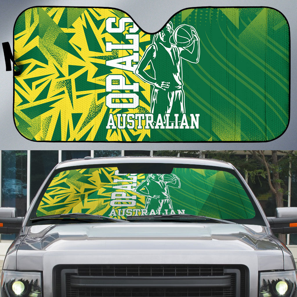 Australian Opals Basketball Auto Sun Shade Geometric Tribal Pattern In Green And Gold Athletic Art