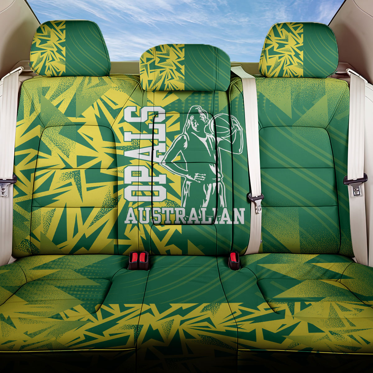 Australian Opals Basketball Back Car Seat Cover Geometric Tribal Pattern In Green And Gold Athletic Art