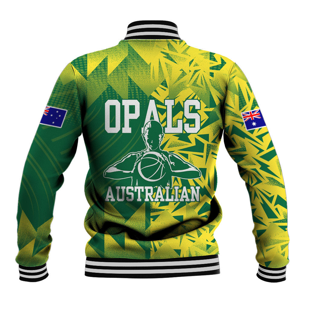 Australian Opals Basketball Baseball Jacket Geometric Tribal Pattern In Green And Gold Athletic Art