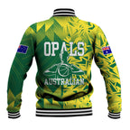 Australian Opals Basketball Baseball Jacket Geometric Tribal Pattern In Green And Gold Athletic Art