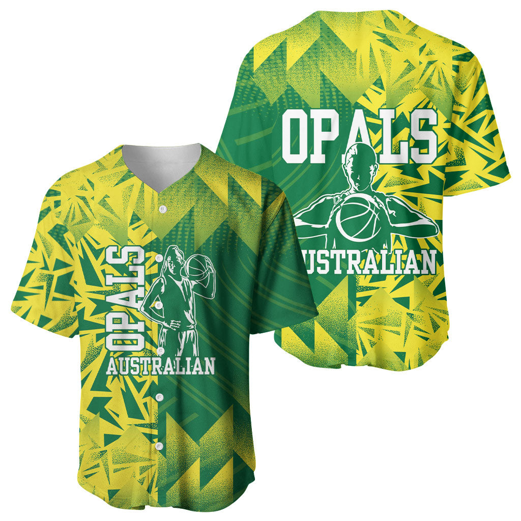 Australian Opals Basketball Baseball Jersey Geometric Tribal Pattern In Green And Gold Athletic Art