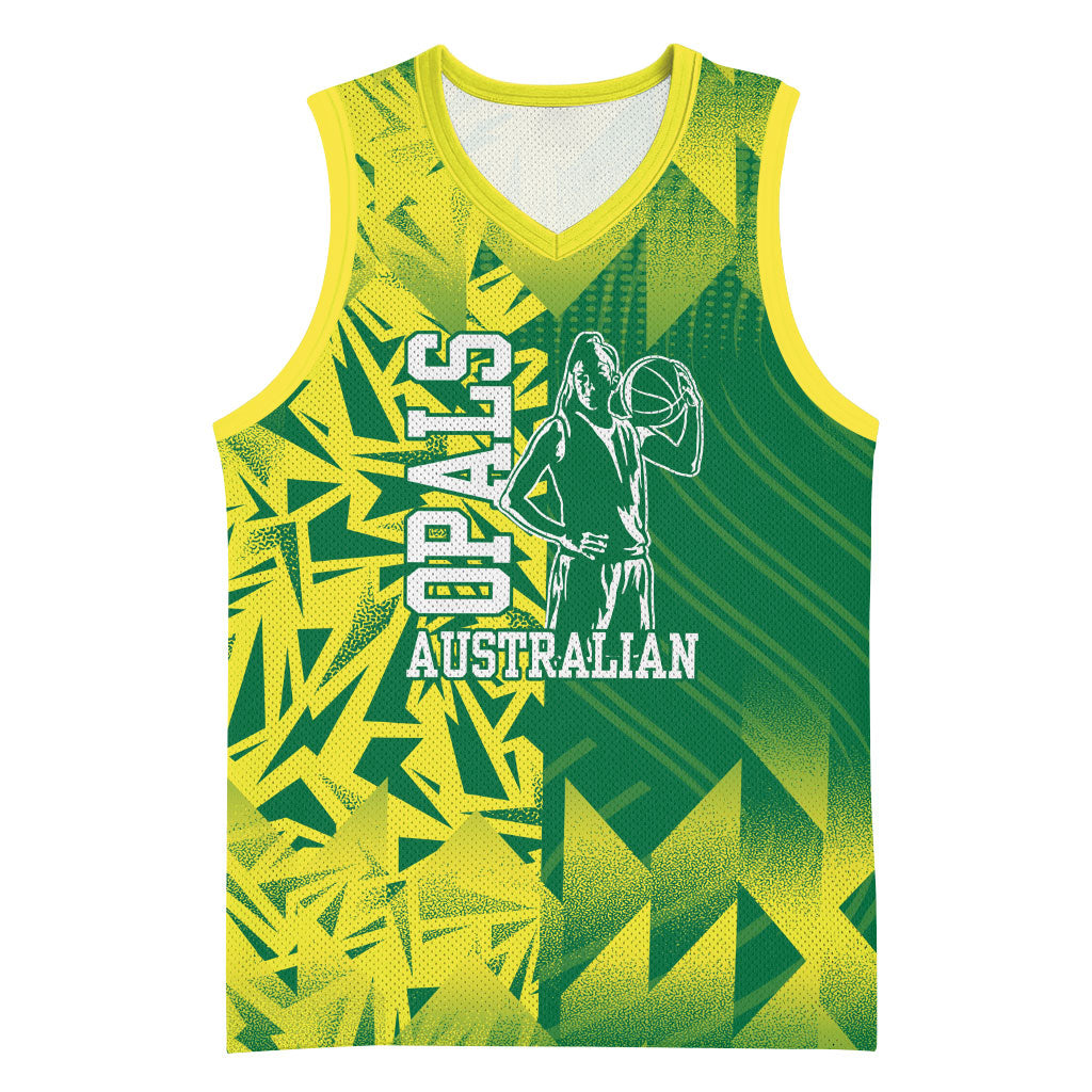 Australian Opals Basketball Basketball Jersey Geometric Tribal Pattern In Green And Gold Athletic Art