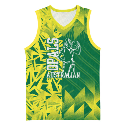 Australian Opals Basketball Basketball Jersey Geometric Tribal Pattern In Green And Gold Athletic Art