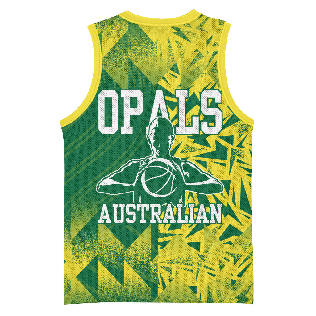 Australian Opals Basketball Basketball Jersey Geometric Tribal Pattern In Green And Gold Athletic Art