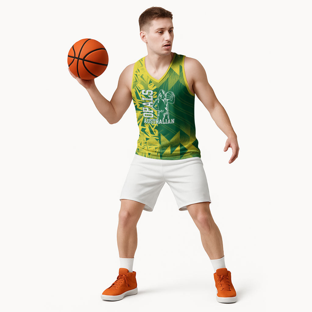 Australian Opals Basketball Basketball Jersey Geometric Tribal Pattern In Green And Gold Athletic Art