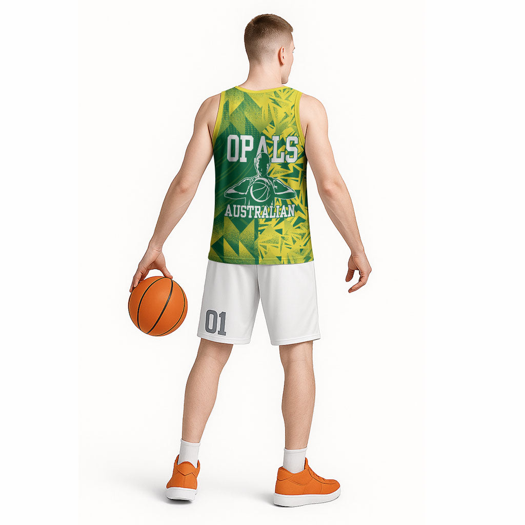 Australian Opals Basketball Basketball Jersey Geometric Tribal Pattern In Green And Gold Athletic Art