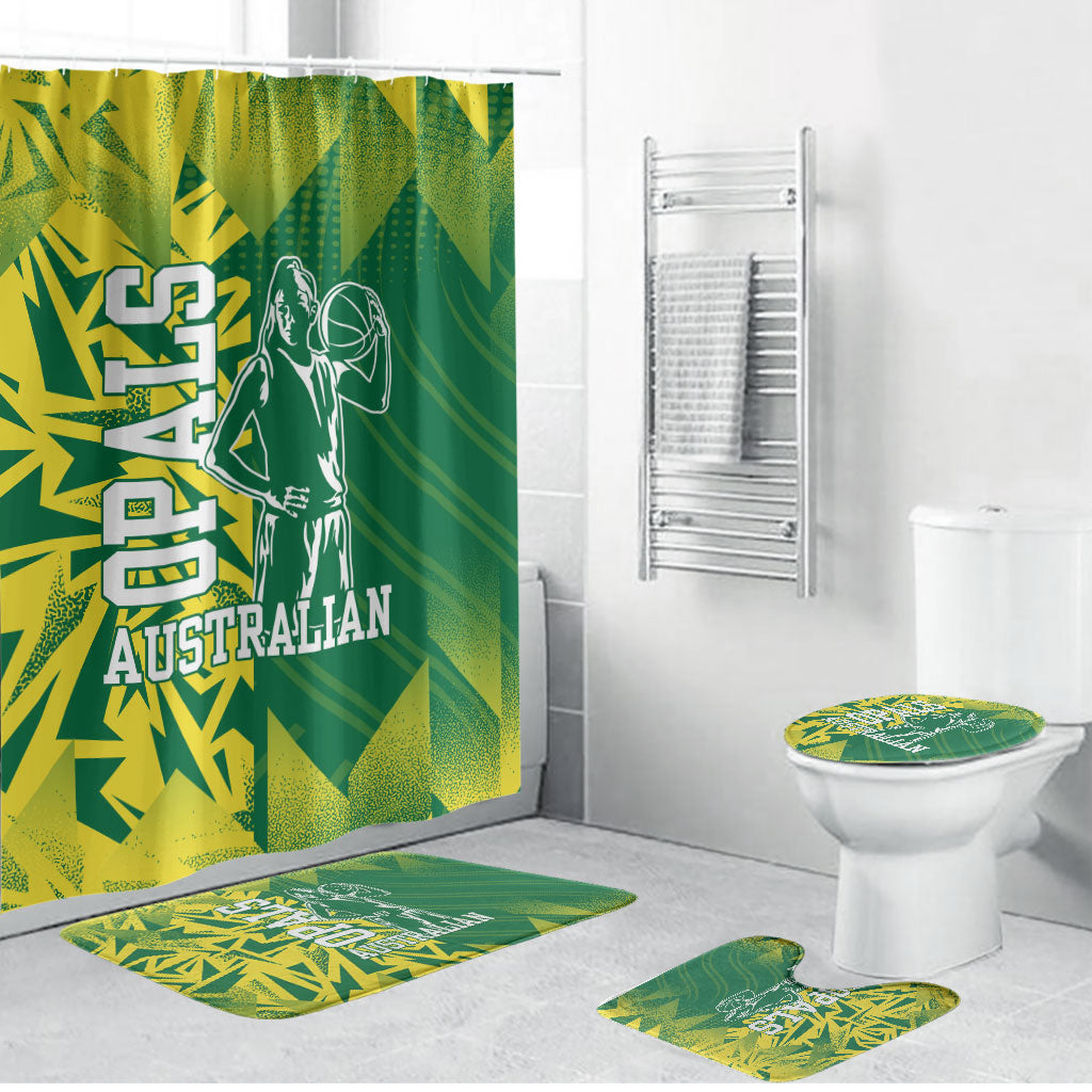 Australian Opals Basketball Bathroom Set Geometric Tribal Pattern In Green And Gold Athletic Art