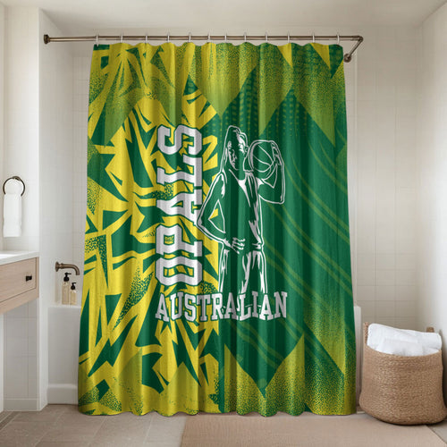 Australian Opals Basketball Bathroom Set Geometric Tribal Pattern In Green And Gold Athletic Art