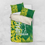 Australian Opals Basketball Bedding Set Geometric Tribal Pattern In Green And Gold Athletic Art
