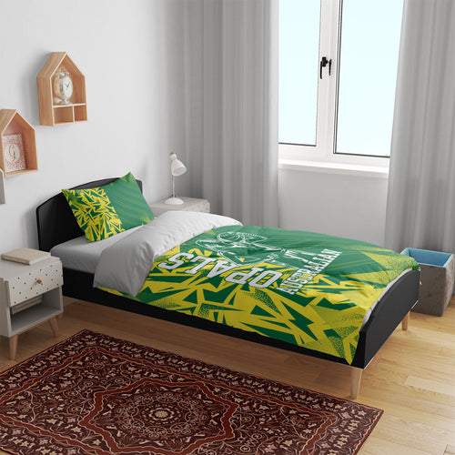 Australian Opals Basketball Bedding Set Geometric Tribal Pattern In Green And Gold Athletic Art