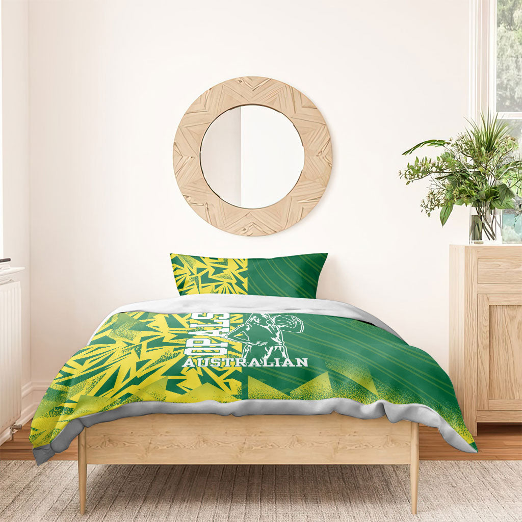 Australian Opals Basketball Bedding Set Geometric Tribal Pattern In Green And Gold Athletic Art