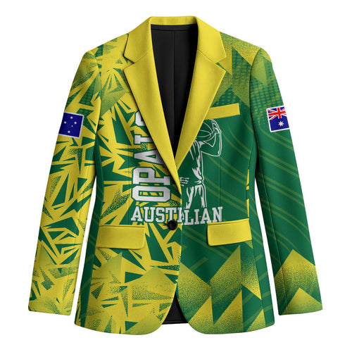 Australian Opals Basketball Blazer Geometric Tribal Pattern In Green And Gold Athletic Art