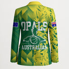 Australian Opals Basketball Blazer Geometric Tribal Pattern In Green And Gold Athletic Art