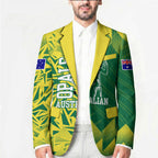 Australian Opals Basketball Blazer Geometric Tribal Pattern In Green And Gold Athletic Art