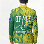 Australian Opals Basketball Blazer Geometric Tribal Pattern In Green And Gold Athletic Art