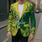 Australian Opals Basketball Blazer Geometric Tribal Pattern In Green And Gold Athletic Art