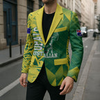 Australian Opals Basketball Blazer Geometric Tribal Pattern In Green And Gold Athletic Art