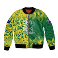 Australian Opals Basketball Bomber Jacket Geometric Tribal Pattern In Green And Gold Athletic Art