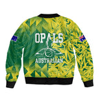 Australian Opals Basketball Bomber Jacket Geometric Tribal Pattern In Green And Gold Athletic Art
