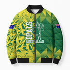 Australian Opals Basketball Bomber Puffer Jacket Geometric Tribal Pattern In Green And Gold Athletic Art