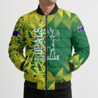 Australian Opals Basketball Bomber Puffer Jacket Geometric Tribal Pattern In Green And Gold Athletic Art