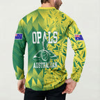 Australian Opals Basketball Button Sweatshirt Geometric Tribal Pattern In Green And Gold Athletic Art