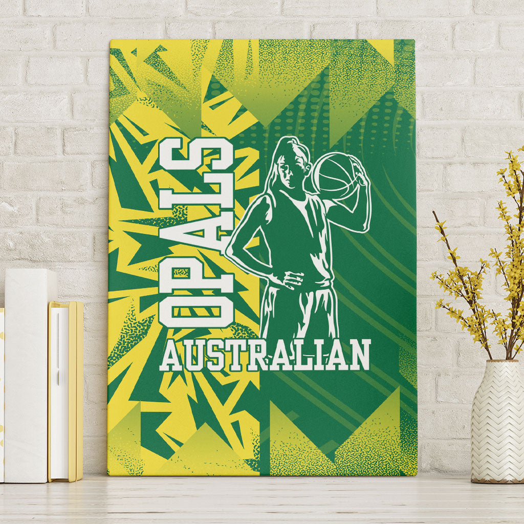 Australian Opals Basketball Canvas Wall Art Geometric Tribal Pattern In Green And Gold Athletic Art