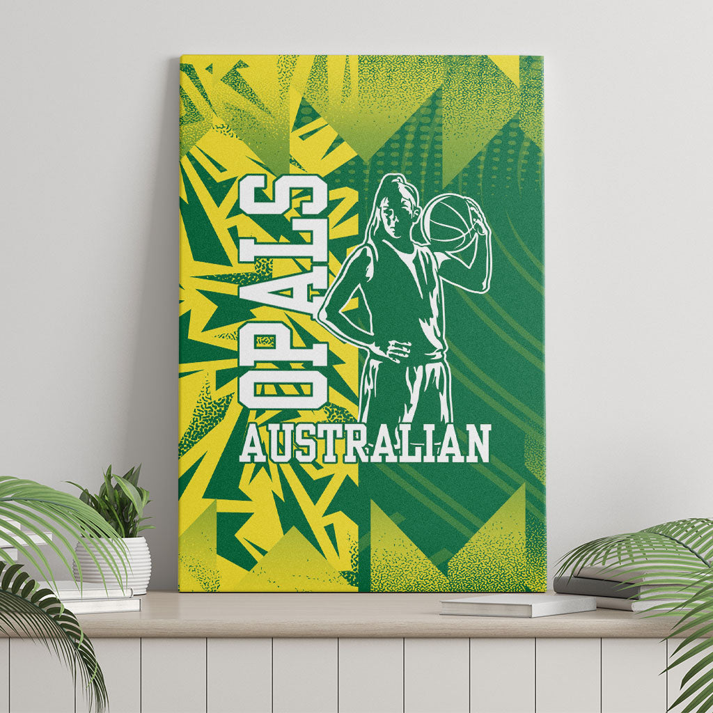 Australian Opals Basketball Canvas Wall Art Geometric Tribal Pattern In Green And Gold Athletic Art