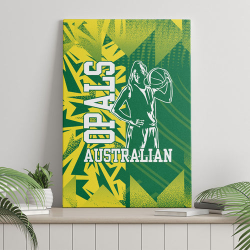 Australian Opals Basketball Canvas Wall Art Geometric Tribal Pattern In Green And Gold Athletic Art