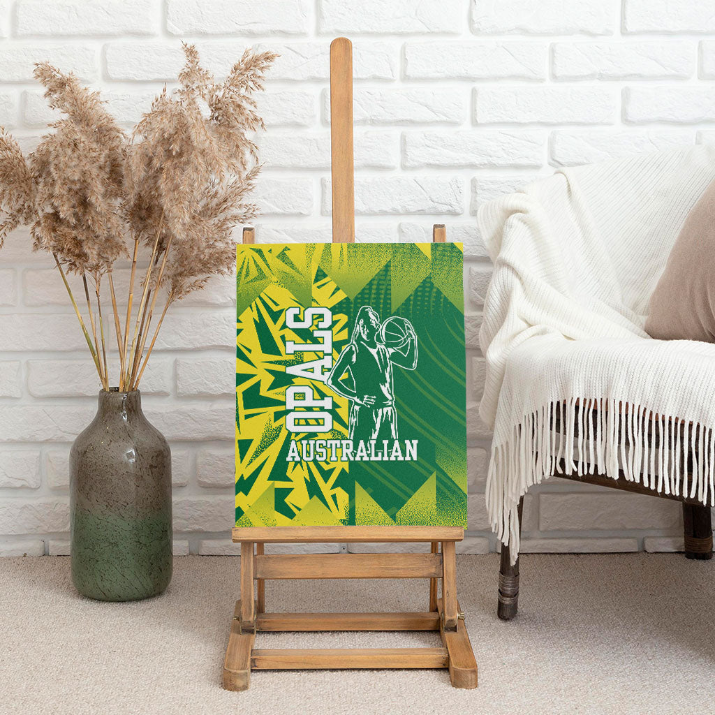 Australian Opals Basketball Canvas Wall Art Geometric Tribal Pattern In Green And Gold Athletic Art