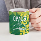 Australian Opals Basketball Ceramic Mug Geometric Tribal Pattern In Green And Gold Athletic Art