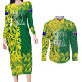 Australian Opals Basketball Couples Matching Long Sleeve Bodycon Dress and Long Sleeve Button Shirt Geometric Tribal Pattern In Green And Gold Athletic Art