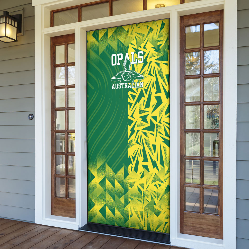 Australian Opals Basketball Door Cover Geometric Tribal Pattern In Green And Gold Athletic Art