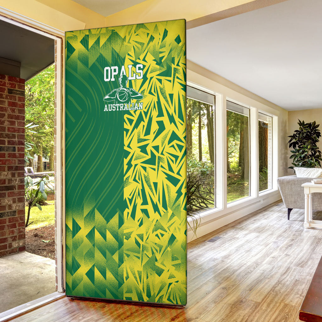 Australian Opals Basketball Door Cover Geometric Tribal Pattern In Green And Gold Athletic Art