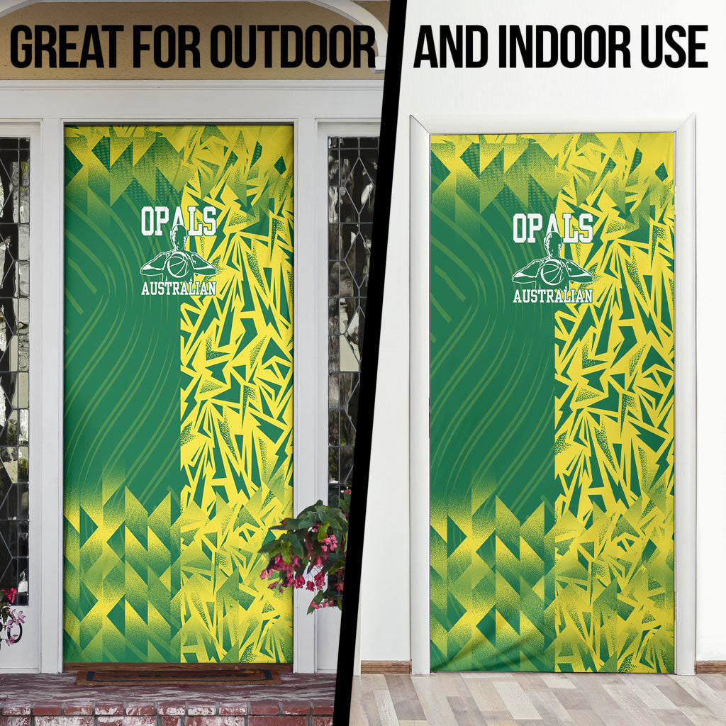Australian Opals Basketball Door Cover Geometric Tribal Pattern In Green And Gold Athletic Art