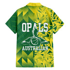 Australian Opals Basketball Family Matching Off Shoulder Maxi Dress and Hawaiian Shirt Geometric Tribal Pattern In Green And Gold Athletic Art