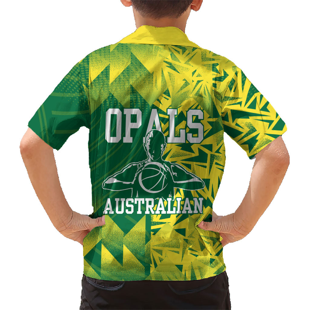 Australian Opals Basketball Family Matching Puletasi and Hawaiian Shirt Geometric Tribal Pattern In Green And Gold Athletic Art