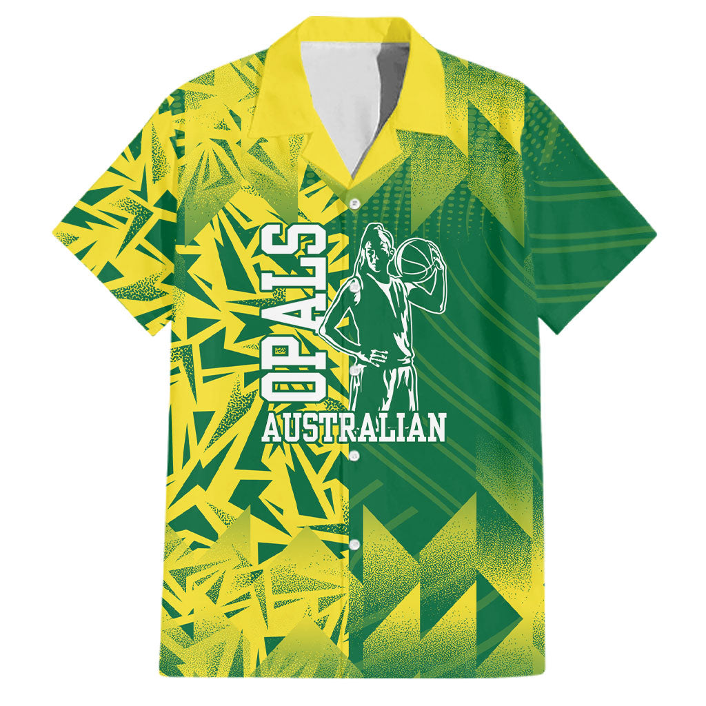 Australian Opals Basketball Family Matching Puletasi and Hawaiian Shirt Geometric Tribal Pattern In Green And Gold Athletic Art