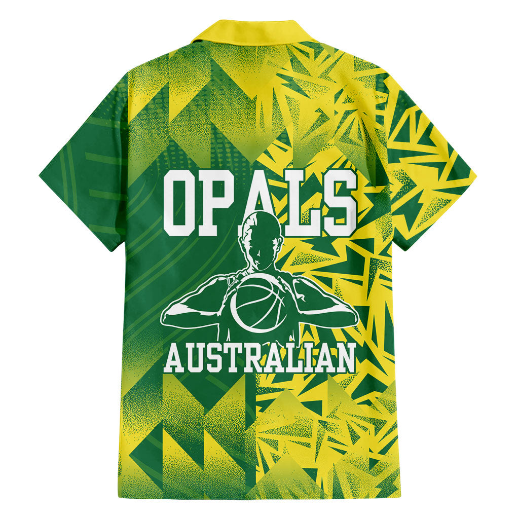 Australian Opals Basketball Family Matching Puletasi and Hawaiian Shirt Geometric Tribal Pattern In Green And Gold Athletic Art