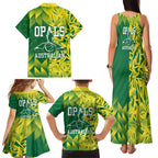 Australian Opals Basketball Family Matching Tank Maxi Dress and Hawaiian Shirt Geometric Tribal Pattern In Green And Gold Athletic Art