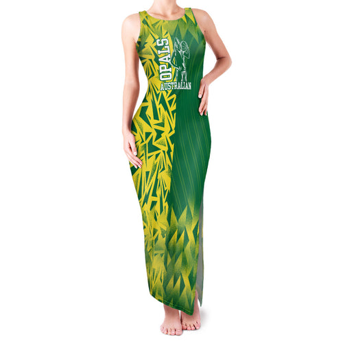 Australian Opals Basketball Family Matching Tank Maxi Dress and Hawaiian Shirt Geometric Tribal Pattern In Green And Gold Athletic Art