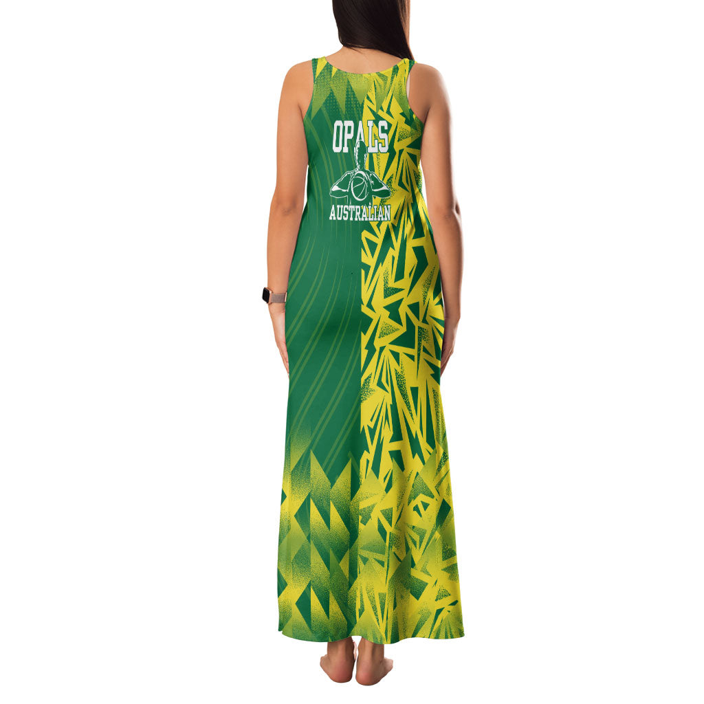 Australian Opals Basketball Family Matching Tank Maxi Dress and Hawaiian Shirt Geometric Tribal Pattern In Green And Gold Athletic Art