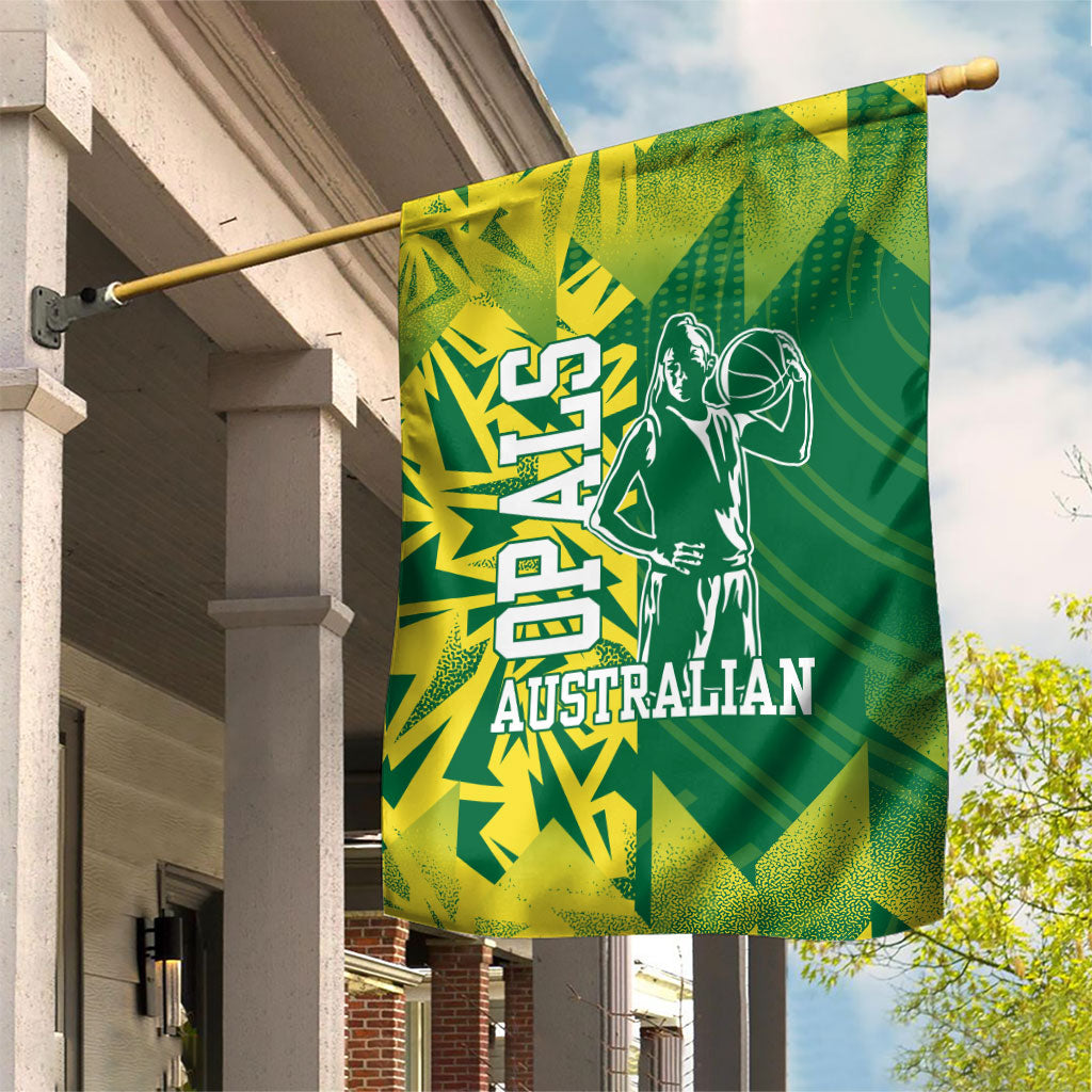 Australian Opals Basketball Garden Flag Geometric Tribal Pattern In Green And Gold Athletic Art