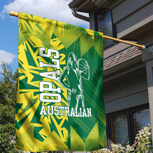 Australian Opals Basketball Garden Flag Geometric Tribal Pattern In Green And Gold Athletic Art
