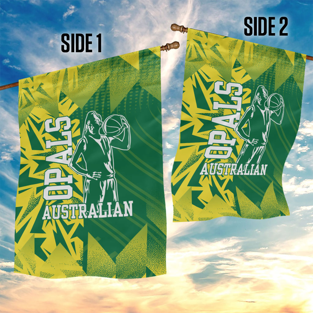 Australian Opals Basketball Garden Flag Geometric Tribal Pattern In Green And Gold Athletic Art